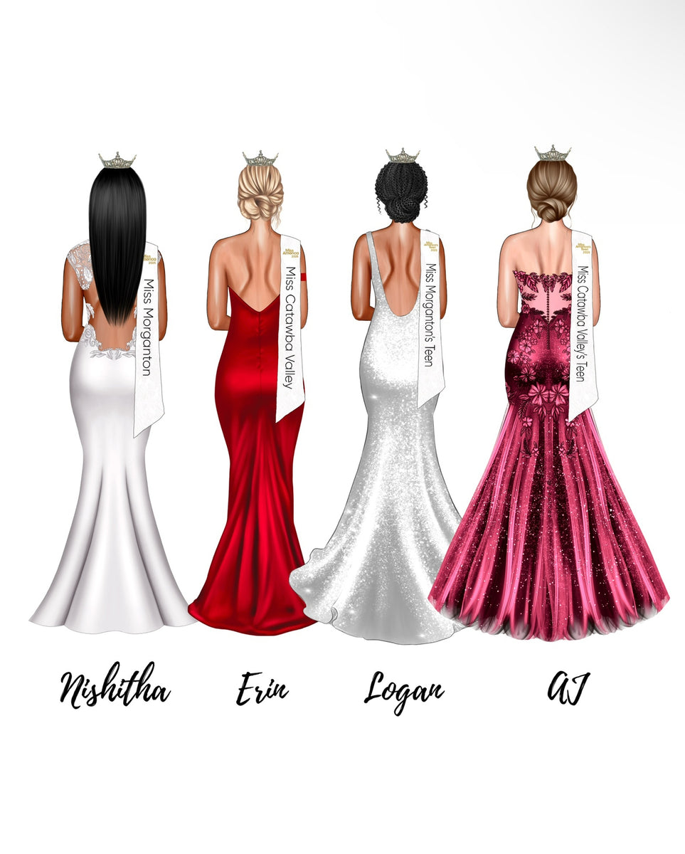 Pageant Group of 4 Digital Drawing w/ Sash – SparklingDesigns