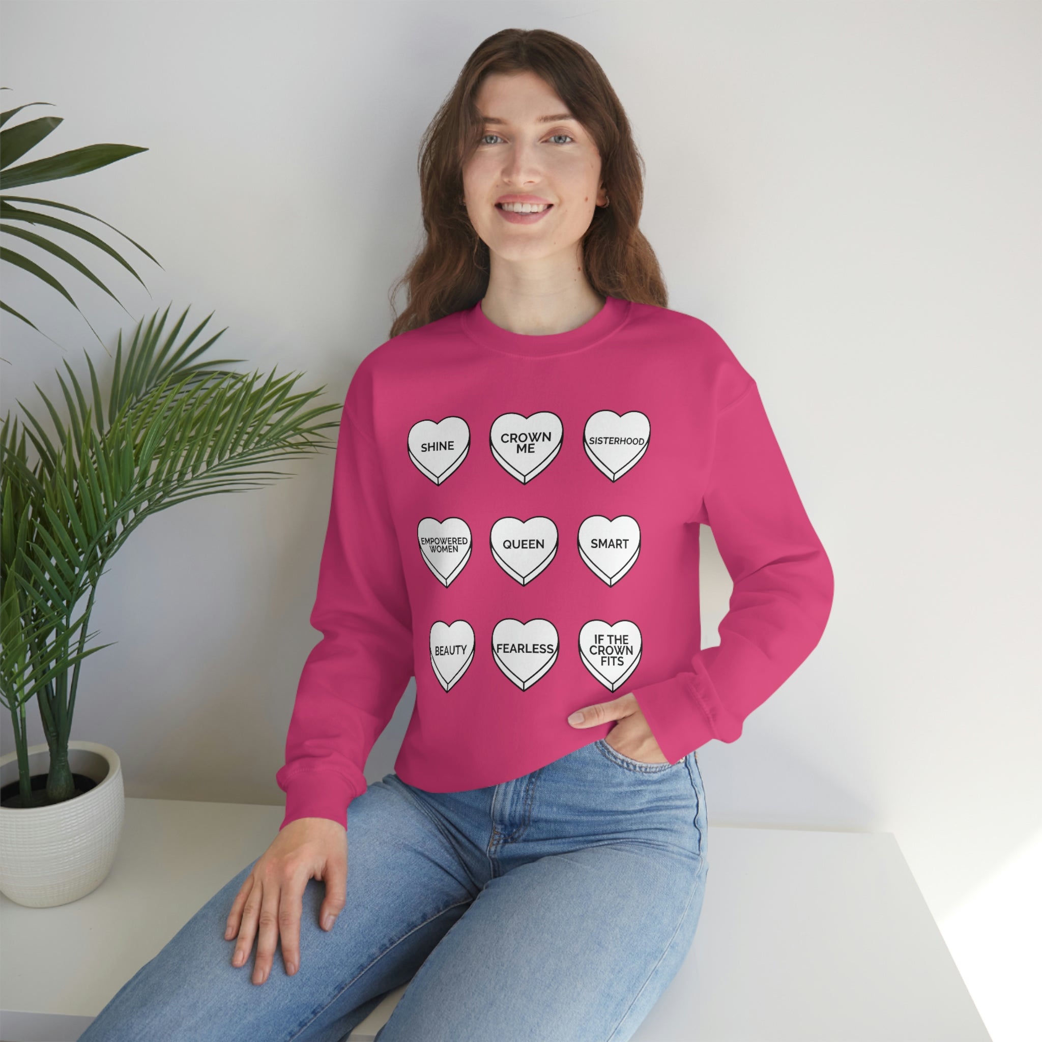 Pageant Queen Valentine Conversation Hearts Crewneck Sweatshirt