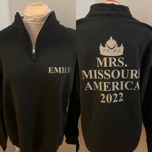 Mrs. World/Mrs. America/Miss for America Strong Title Quarter Zip Sweatshirt