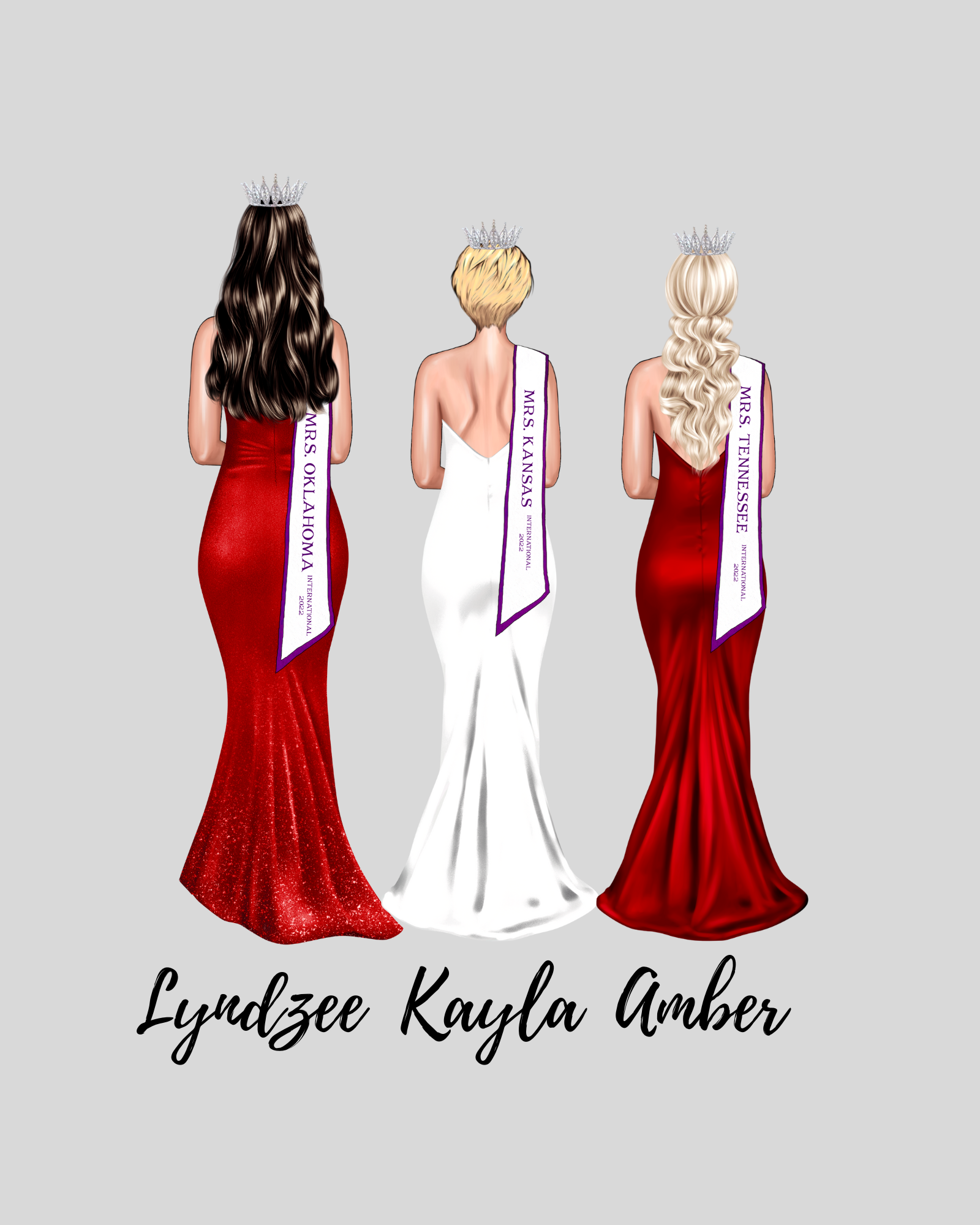 Pageant Group of 3 Digital Drawing w/ Sash