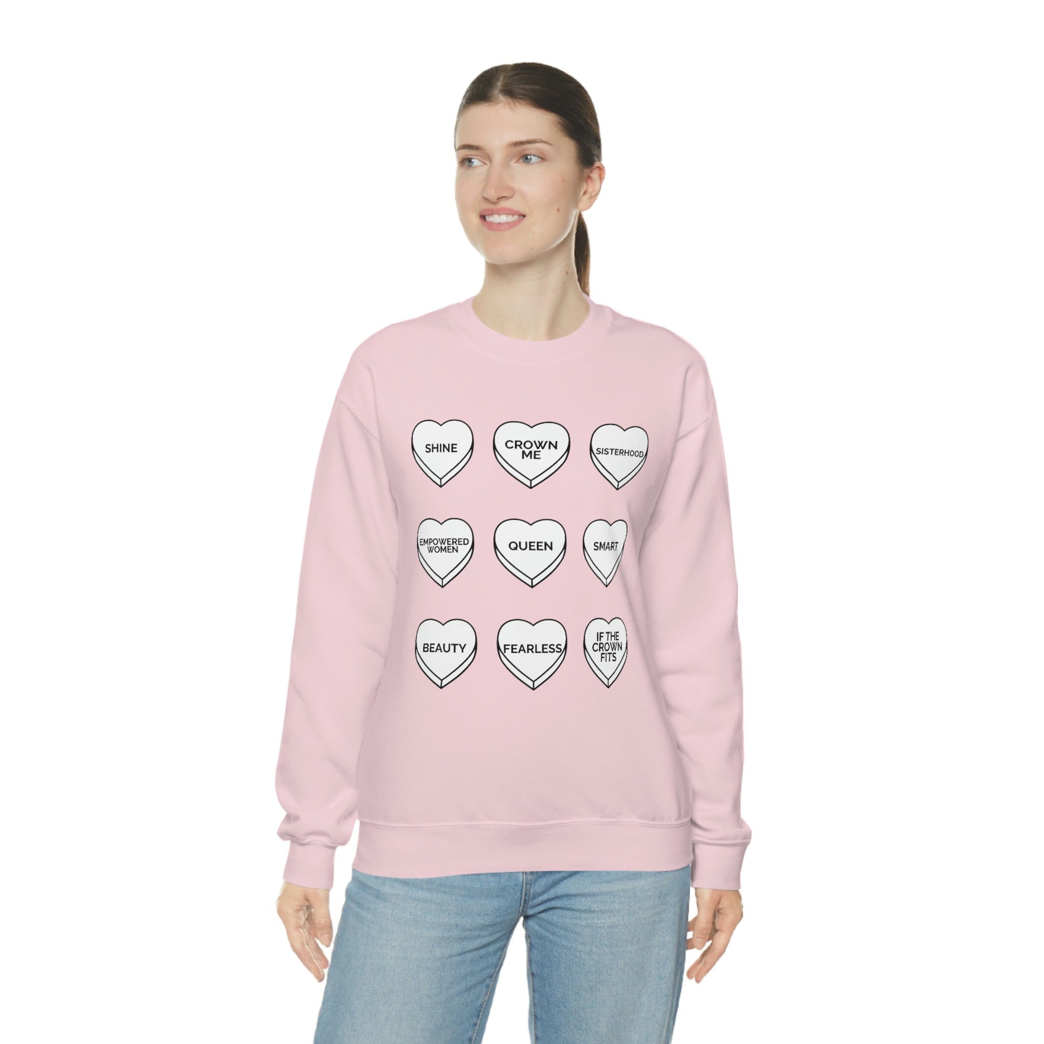 Pageant Queen Valentine Conversation Hearts Crewneck Sweatshirt