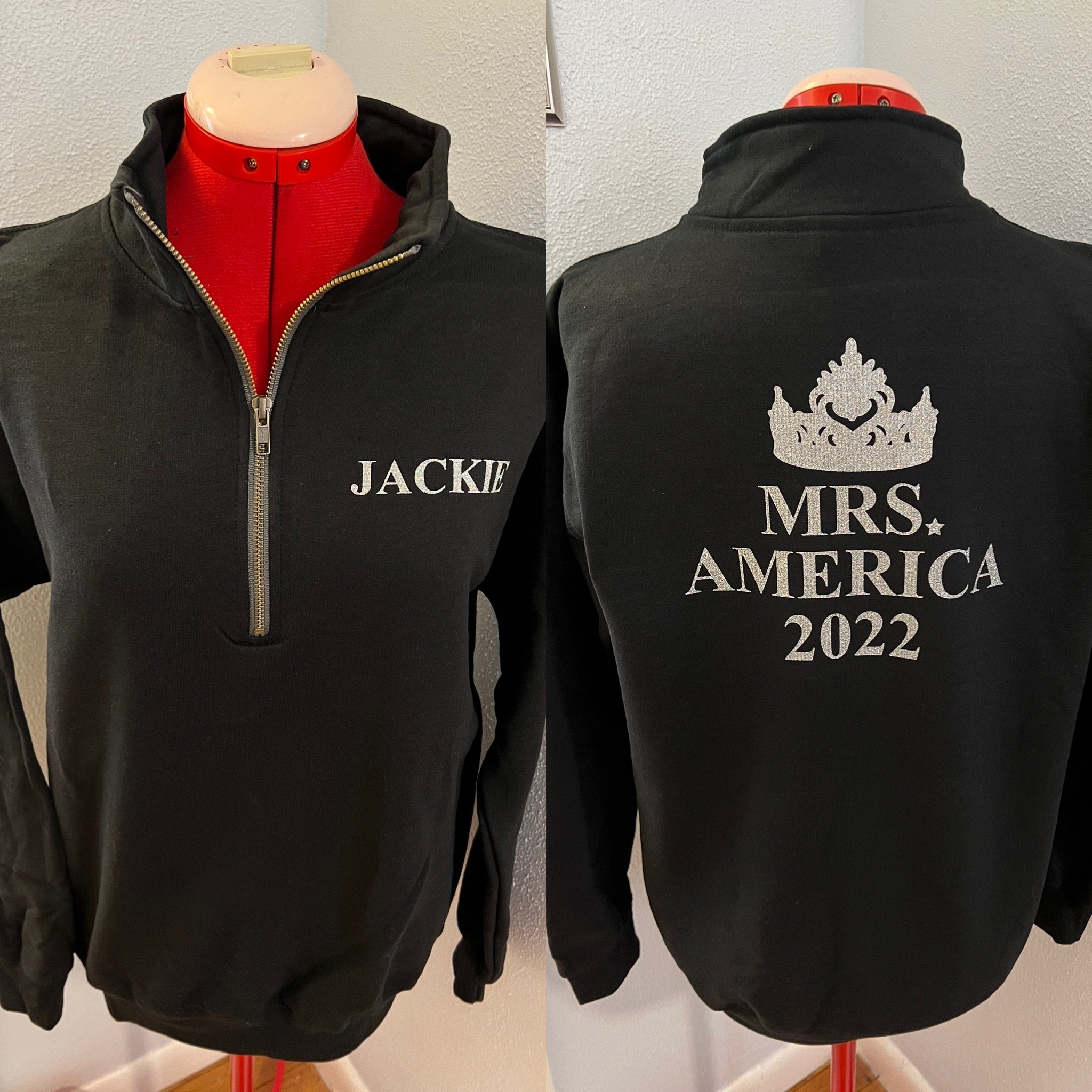 Mrs. World/Mrs. America/Miss for America Strong Title Quarter Zip Sweatshirt