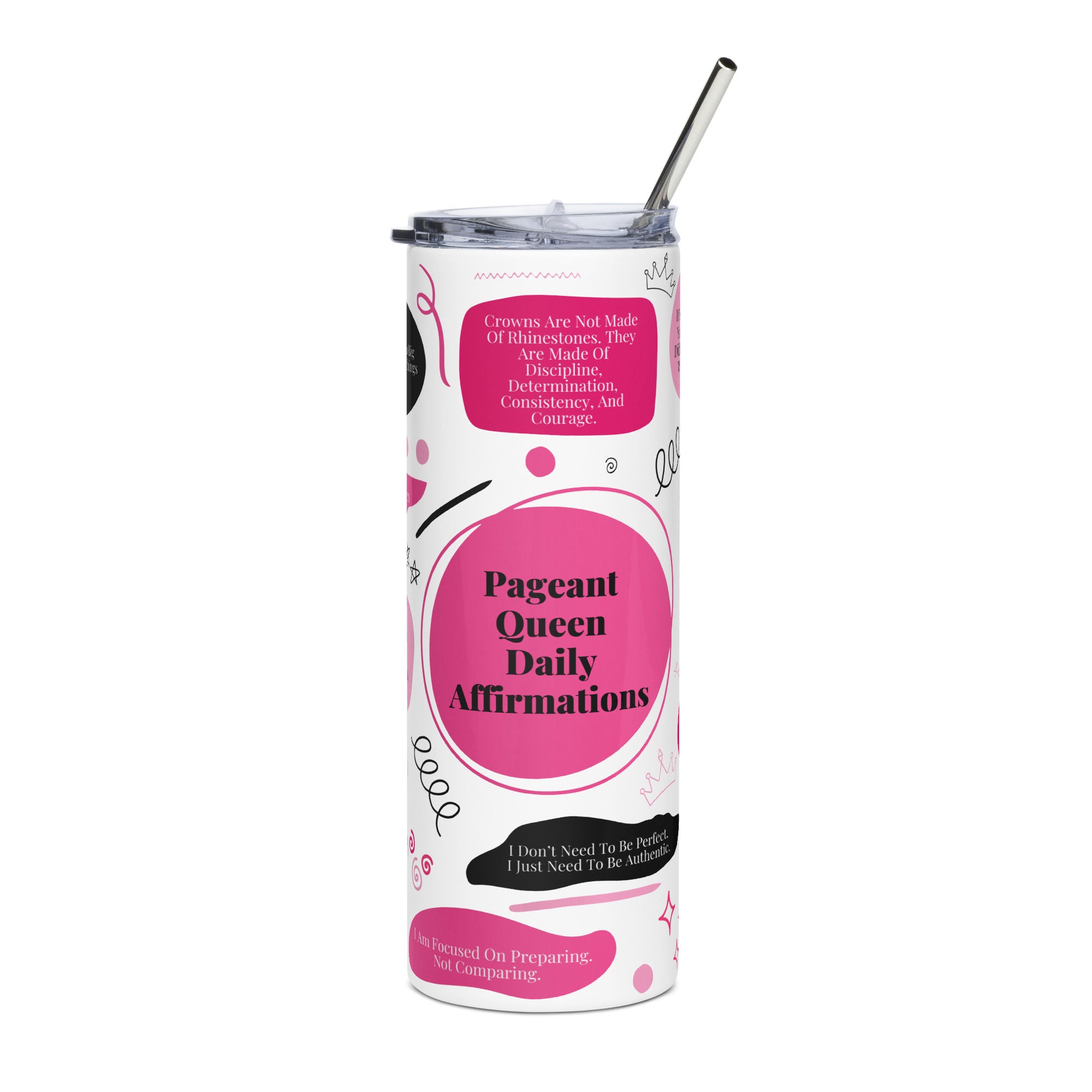 Pageant Queen Daily Affirmations Skinny Tumbler Pink/Black